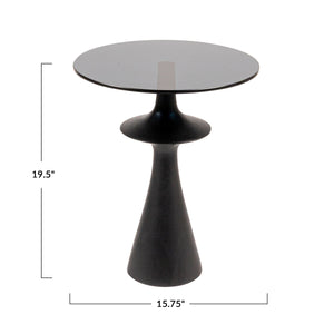 Rowena Interiors Round Mango Wood and Tinted Glass Accent Table for Modern Eclectic Living Spaces Brown EC2025MC