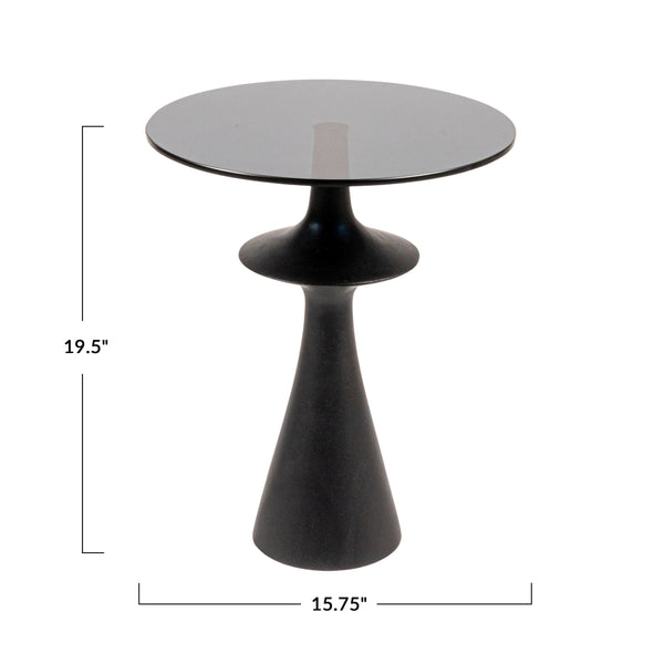 Rowena Interiors Round Mango Wood and Tinted Glass Accent Table for Modern Eclectic Living Spaces Brown EC2025MC
