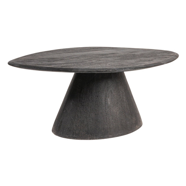 Rowena Interiors Asymmetrical Solid Mango Wood Coffee Table with Sculptural Conical Base for Living Rooms Black EC2026MC