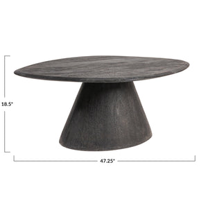 Rowena Interiors Asymmetrical Solid Mango Wood Coffee Table with Sculptural Conical Base for Living Rooms Black EC2026MC