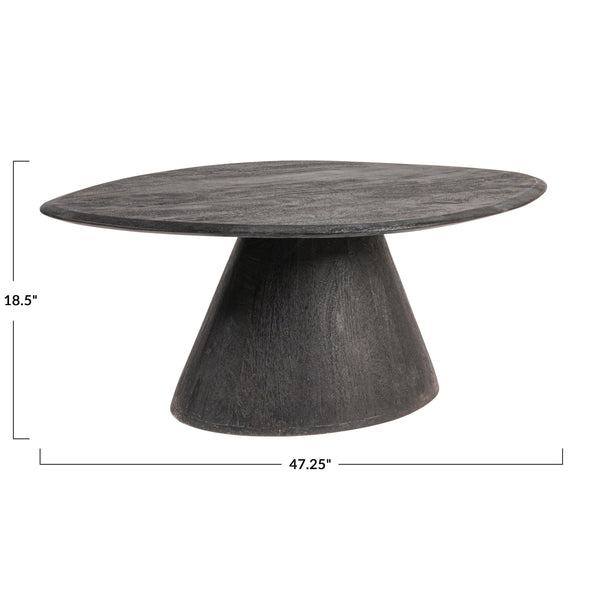 Rowena Interiors Asymmetrical Solid Mango Wood Coffee Table with Sculptural Conical Base for Living Rooms Black EC2026MC