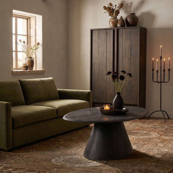 Rowena Interiors Asymmetrical Solid Mango Wood Coffee Table with Sculptural Conical Base for Living Rooms Black EC2026MC