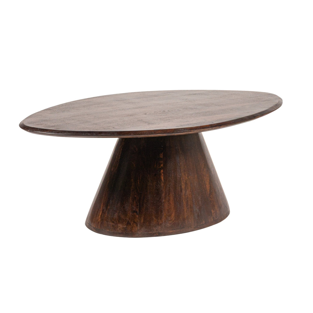 Rowena Interiors Asymmetrical Solid Mango Wood Coffee Table with Sculptural Conical Base for Living Rooms Walnut Finish EC2027MC