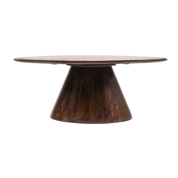 Rowena Interiors Asymmetrical Solid Mango Wood Coffee Table with Sculptural Conical Base for Living Rooms Walnut Finish EC2027MC