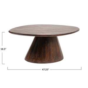 Rowena Interiors Asymmetrical Solid Mango Wood Coffee Table with Sculptural Conical Base for Living Rooms Walnut Finish EC2027MC