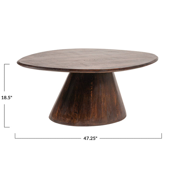 Rowena Interiors Asymmetrical Solid Mango Wood Coffee Table with Sculptural Conical Base for Living Rooms Walnut Finish EC2027MC
