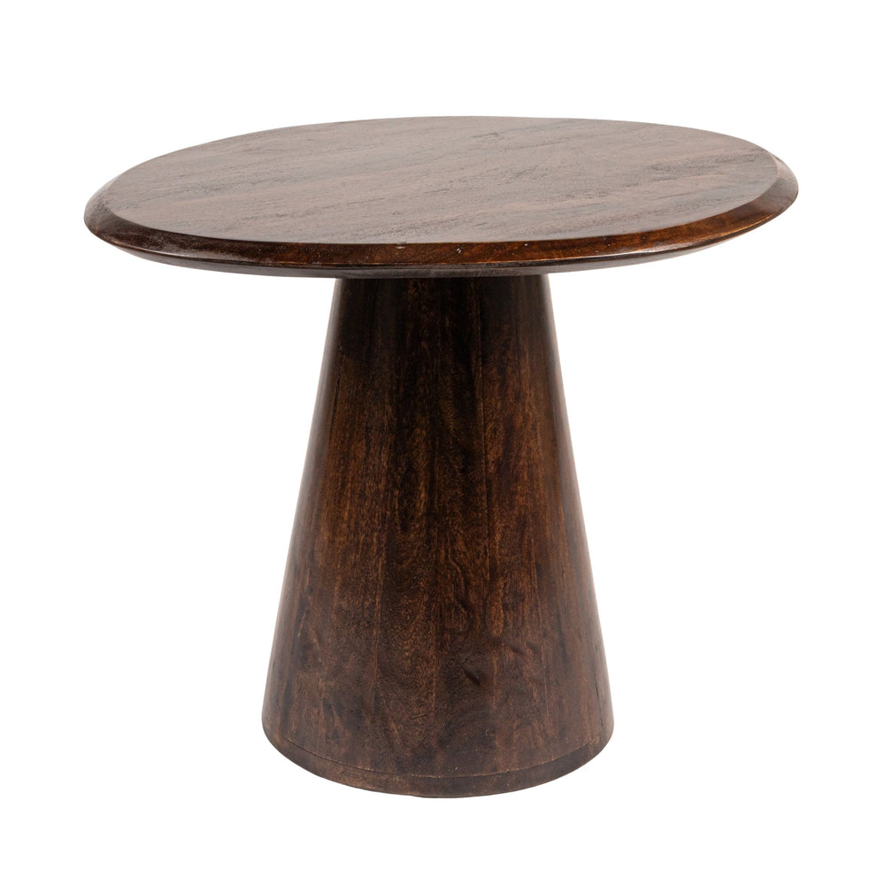 Rowena Interiors Asymmetrical Mango Wood Side Table with Sculptural Conical Base for Living Spaces Walnut Finish 27.5"L x 23.25"W x 16.5"H EC2029MC