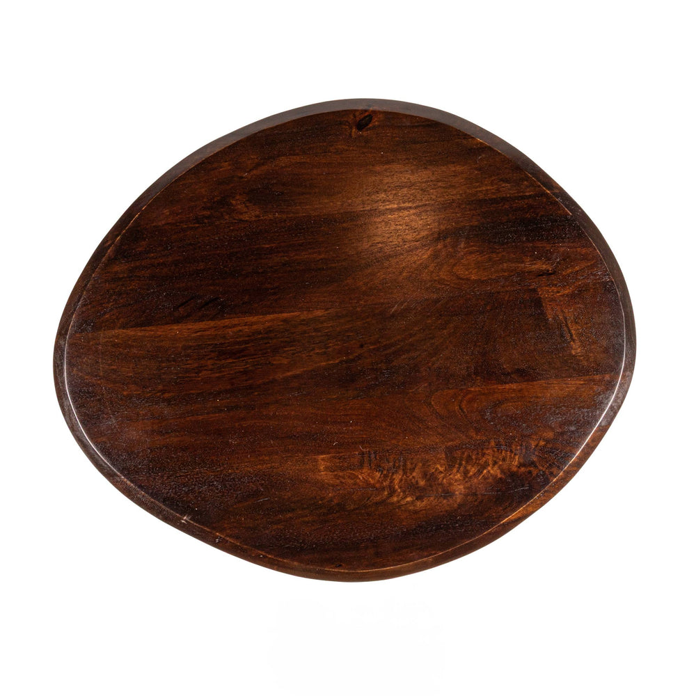 Rowena Interiors Asymmetrical Mango Wood Side Table with Sculptural Conical Base for Living Spaces Walnut Finish 27.5"L x 23.25"W x 16.5"H EC2029MC