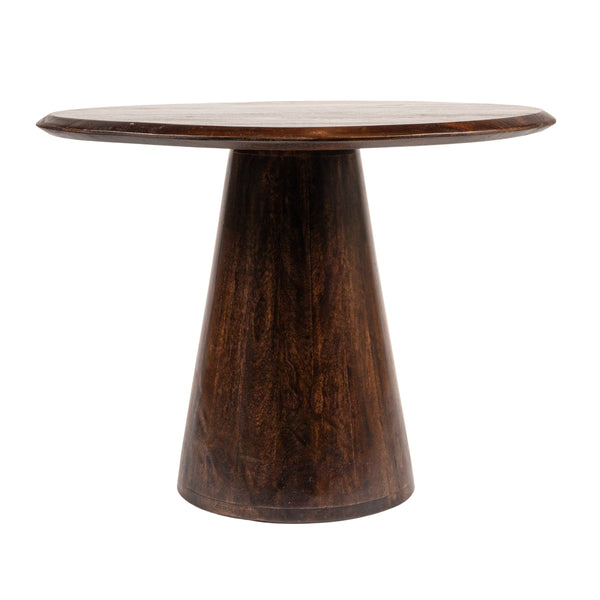 Rowena Interiors Asymmetrical Mango Wood Side Table with Sculptural Conical Base for Living Spaces Walnut Finish 27.5"L x 23.25"W x 16.5"H EC2029MC