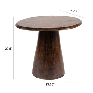 Rowena Interiors Asymmetrical Mango Wood Side Table with Sculptural Conical Base for Living Spaces Walnut Finish 27.5"L x 23.25"W x 16.5"H EC2029MC