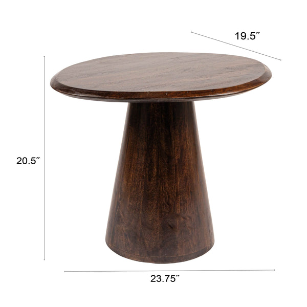 Rowena Interiors Asymmetrical Mango Wood Side Table with Sculptural Conical Base for Living Spaces Walnut Finish 27.5"L x 23.25"W x 16.5"H EC2029MC
