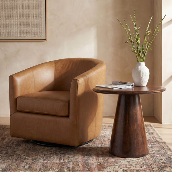 Rowena Interiors Asymmetrical Mango Wood Side Table with Sculptural Conical Base for Living Spaces Walnut Finish 27.5"L x 23.25"W x 16.5"H EC2029MC