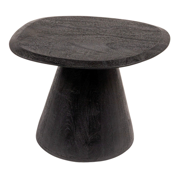 Rowena Interiors Asymmetrical Mango Wood Side Table with Sculptural Conical Base for Living Spaces Black 23.75"L x 19.5"W x 20.5"H EC2030MC