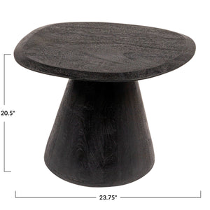 Rowena Interiors Asymmetrical Mango Wood Side Table with Sculptural Conical Base for Living Spaces Black 23.75"L x 19.5"W x 20.5"H EC2030MC