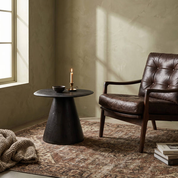 Rowena Interiors Asymmetrical Mango Wood Side Table with Sculptural Conical Base for Living Spaces Black 23.75"L x 19.5"W x 20.5"H EC2030MC