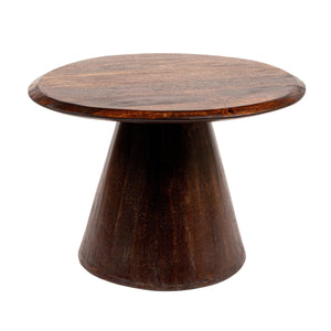 Rowena Interiors Asymmetrical Mango Wood Side Table with Sculptural Conical Base for Living Spaces Walnut Finish 23.75"L x 19.5"W x 20.5"H EC2031MC