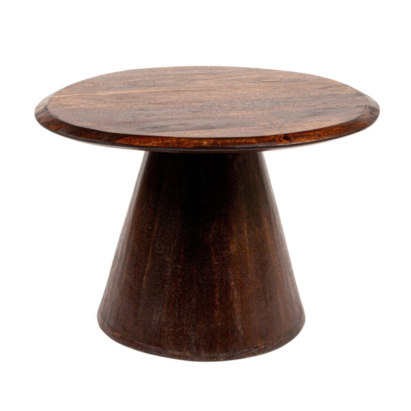 Rowena Interiors Asymmetrical Mango Wood Side Table with Sculptural Conical Base for Living Spaces Walnut Finish 23.75"L x 19.5"W x 20.5"H EC2031MC