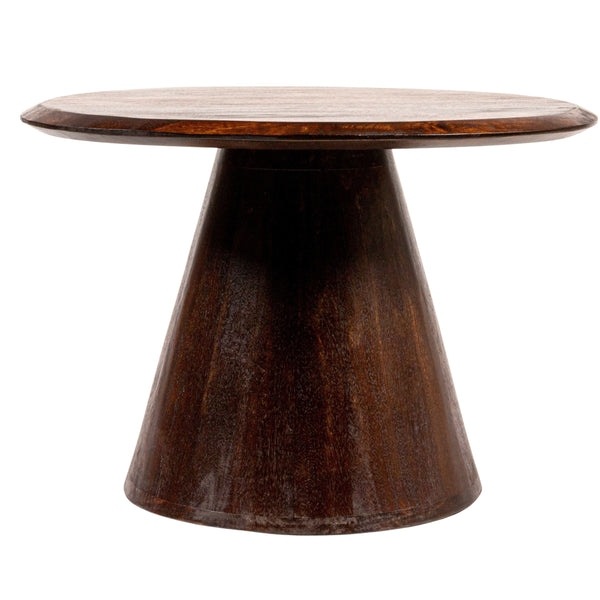 Rowena Interiors Asymmetrical Mango Wood Side Table with Sculptural Conical Base for Living Spaces Walnut Finish 23.75"L x 19.5"W x 20.5"H EC2031MC
