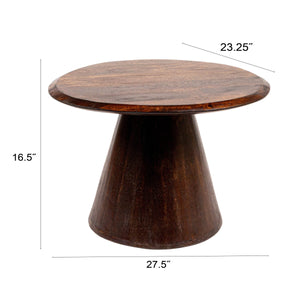 Rowena Interiors Asymmetrical Mango Wood Side Table with Sculptural Conical Base for Living Spaces Walnut Finish 23.75"L x 19.5"W x 20.5"H EC2031MC