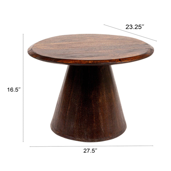 Rowena Interiors Asymmetrical Mango Wood Side Table with Sculptural Conical Base for Living Spaces Walnut Finish 23.75"L x 19.5"W x 20.5"H EC2031MC