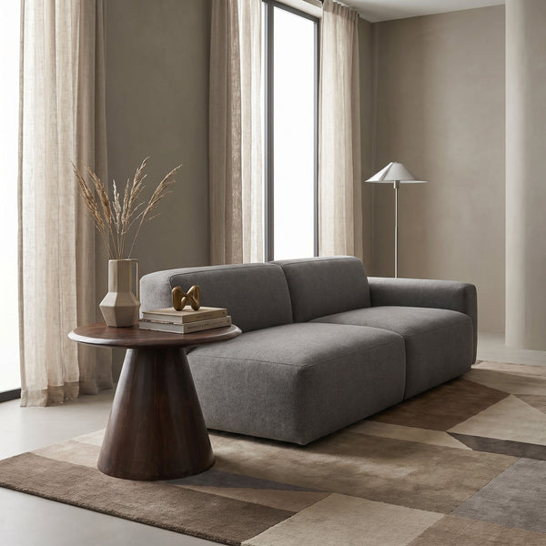 Rowena Interiors Asymmetrical Mango Wood Side Table with Sculptural Conical Base for Living Spaces Walnut Finish 23.75"L x 19.5"W x 20.5"H EC2031MC