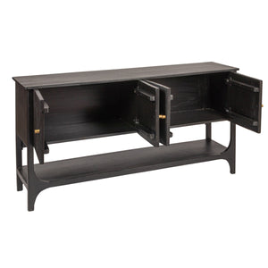 Rowena Interiors Mango Wood Sideboard Solid Black Finish Grooved Doors Dining Living Storage EC2032
