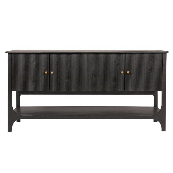 Rowena Interiors Mango Wood Sideboard Solid Black Finish Grooved Doors Dining Living Storage EC2032