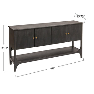 Rowena Interiors Mango Wood Sideboard Solid Black Finish Grooved Doors Dining Living Storage EC2032