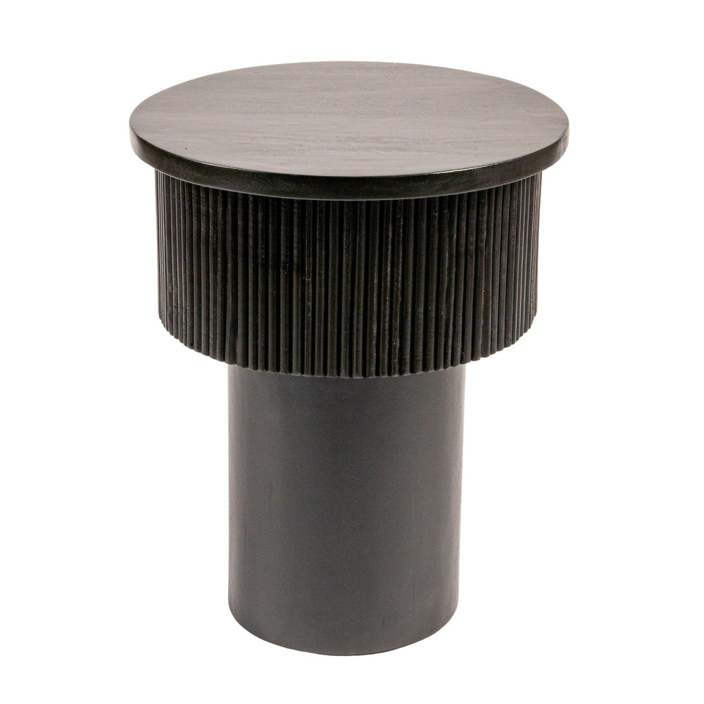 Rowena Interiors Round Fluted Mango Wood Tiered Pedestal Side Table for Minimalist Living Spaces EC2033
