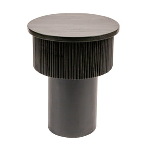 Rowena Interiors Round Fluted Mango Wood Tiered Pedestal Side Table for Minimalist Living Spaces EC2033