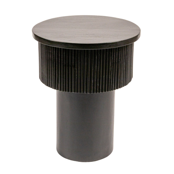 Rowena Interiors Round Fluted Mango Wood Tiered Pedestal Side Table for Minimalist Living Spaces EC2033