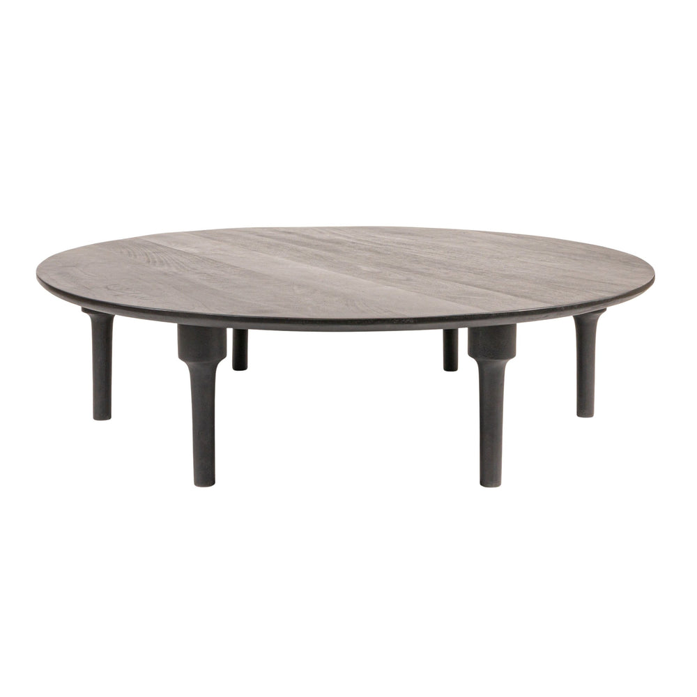 Rowena Interiors Oversized Round Mango Wood Coffee Table Low Profile Matte Black Living Room Accent EC2034