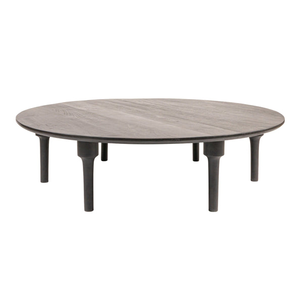 Rowena Interiors Oversized Round Mango Wood Coffee Table Low Profile Matte Black Living Room Accent EC2034