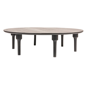 Rowena Interiors Oversized Round Mango Wood Coffee Table Low Profile Matte Black Living Room Accent EC2034