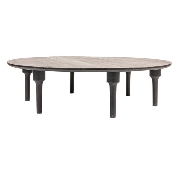 Rowena Interiors Oversized Round Mango Wood Coffee Table Low Profile Matte Black Living Room Accent EC2034