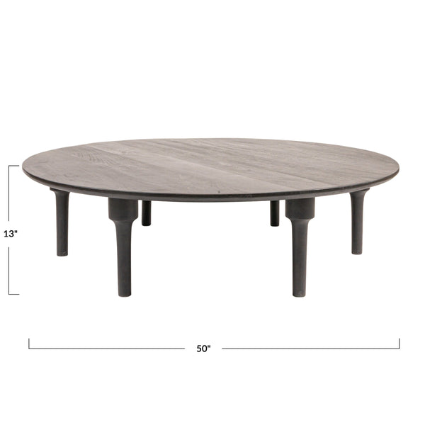 Rowena Interiors Oversized Round Mango Wood Coffee Table Low Profile Matte Black Living Room Accent EC2034