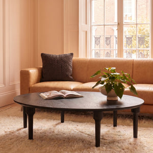 Rowena Interiors Oversized Round Mango Wood Coffee Table Low Profile Matte Black Living Room Accent EC2034