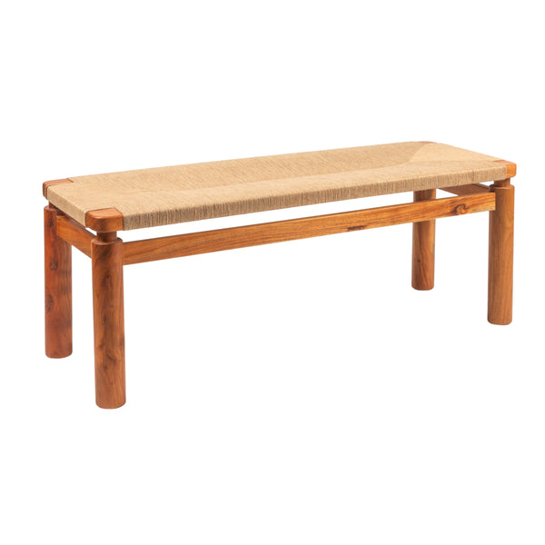 Rowena Interiors Rectangular Solid Acacia Bench with Handwoven Jute Seat for Entryway or Bedroom EC2035