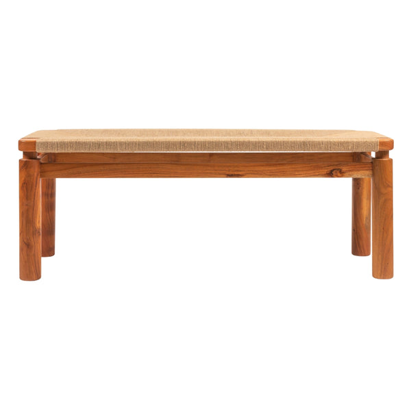 Rowena Interiors Rectangular Solid Acacia Bench with Handwoven Jute Seat for Entryway or Bedroom EC2035