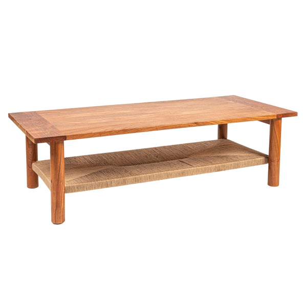 Rowena Interiors Rectangular Acacia and Handwoven Jute Coffee Table for Boho Farmhouse Living Rooms EC2037