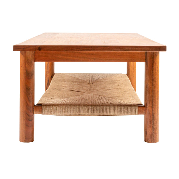 Rowena Interiors Rectangular Acacia and Handwoven Jute Coffee Table for Boho Farmhouse Living Rooms EC2037