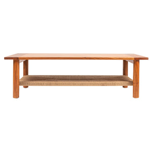 Rowena Interiors Rectangular Acacia and Handwoven Jute Coffee Table for Boho Farmhouse Living Rooms EC2037