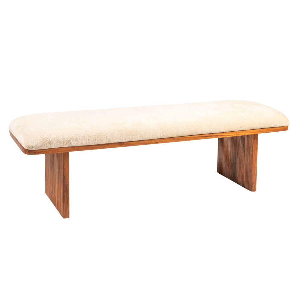 Rowena Interiors Rectangular Acacia Wood Bench with Crushed Velvet Seat for Bedroom or Entryway EC2039