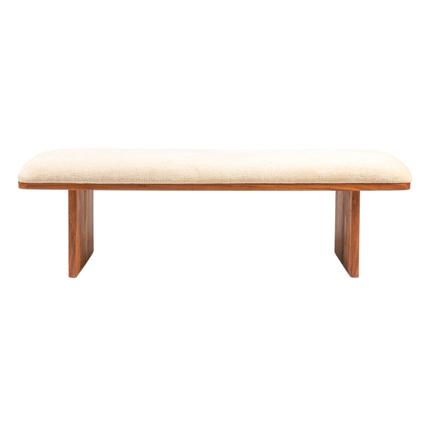 Rowena Interiors Rectangular Acacia Wood Bench with Crushed Velvet Seat for Bedroom or Entryway EC2039