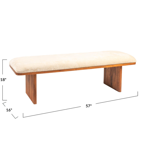 Rowena Interiors Rectangular Acacia Wood Bench with Crushed Velvet Seat for Bedroom or Entryway EC2039