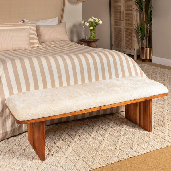 Rowena Interiors Rectangular Acacia Wood Bench with Crushed Velvet Seat for Bedroom or Entryway EC2039