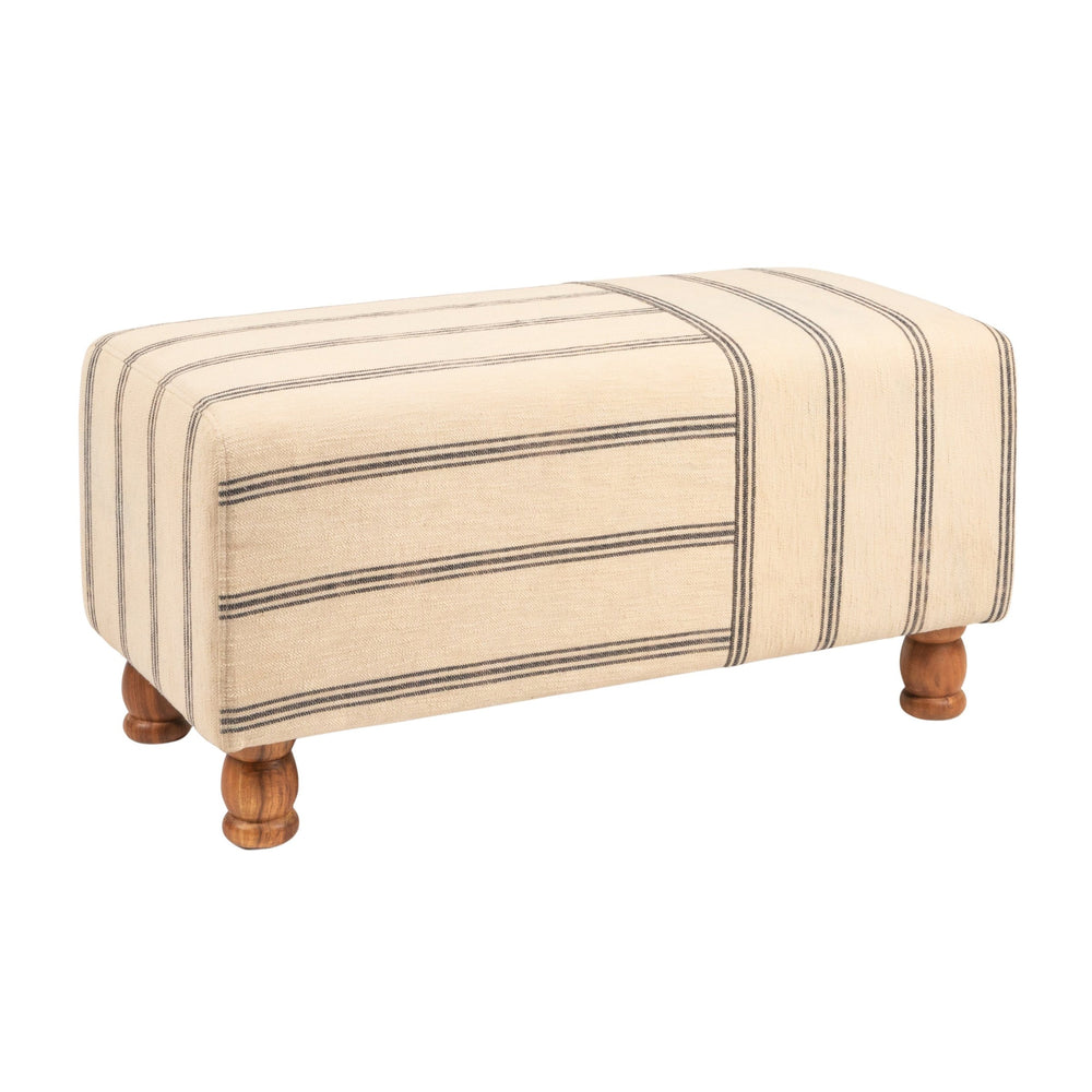 Rowena Interiors Rectangular Ticking Stripe Cotton Upholstered Bench with Solid Acacia Wood Base EC2040