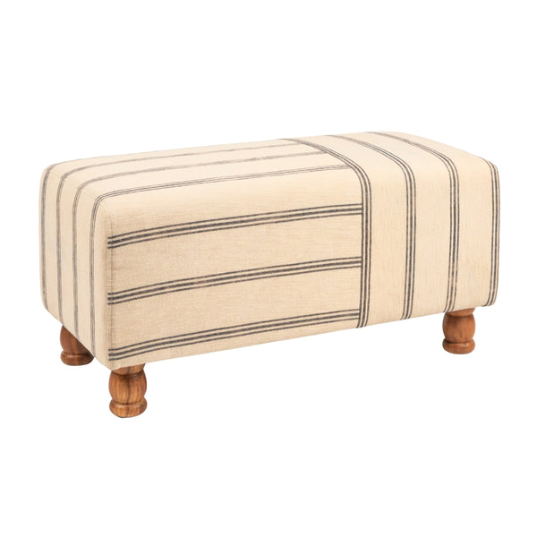 Rowena Interiors Rectangular Ticking Stripe Cotton Upholstered Bench with Solid Acacia Wood Base EC2040