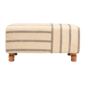 Rowena Interiors Rectangular Ticking Stripe Cotton Upholstered Bench with Solid Acacia Wood Base EC2040