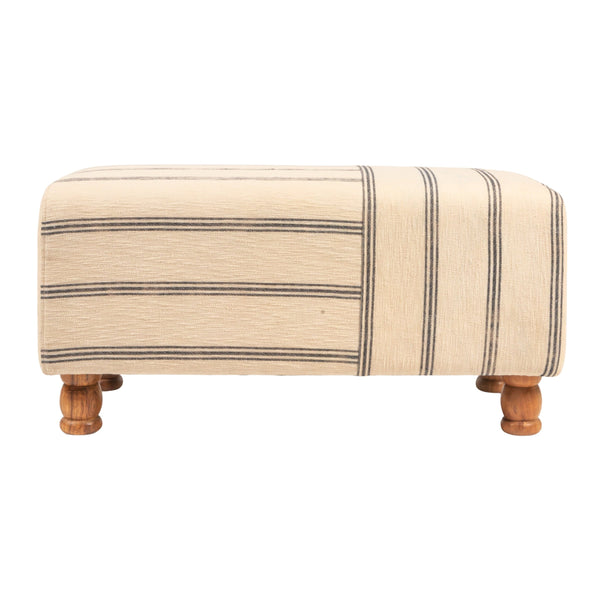 Rowena Interiors Rectangular Ticking Stripe Cotton Upholstered Bench with Solid Acacia Wood Base EC2040